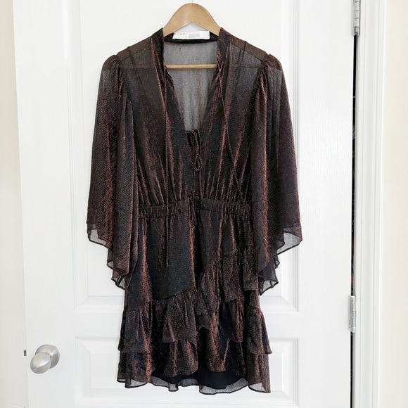IRO Dress Reblea Ruffle Lurex Mini Metallic Copper - Picture 1 of 9